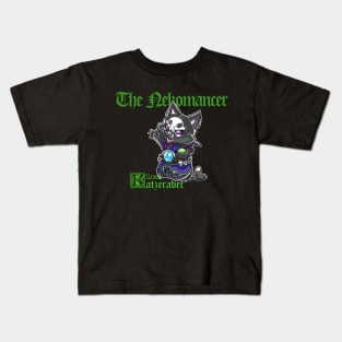 Fantasy Kittens Serie: the Nekomancer- necromancer cat green variant Kids T-Shirt